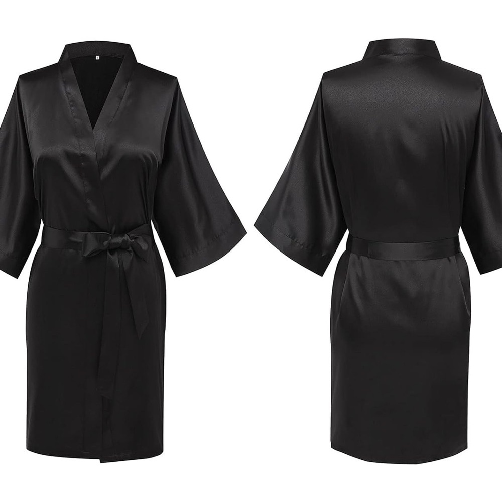 Elegant Black Satin Kimono Robe